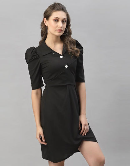 Black Puff Sleeve Collared Dress | Sudathi