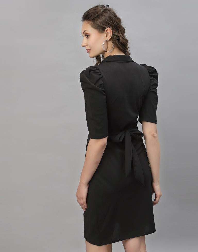 Black Puff Sleeve Collared Dress | Sudathi
