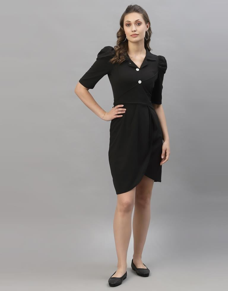 Black Puff Sleeve Collared Dress | Sudathi
