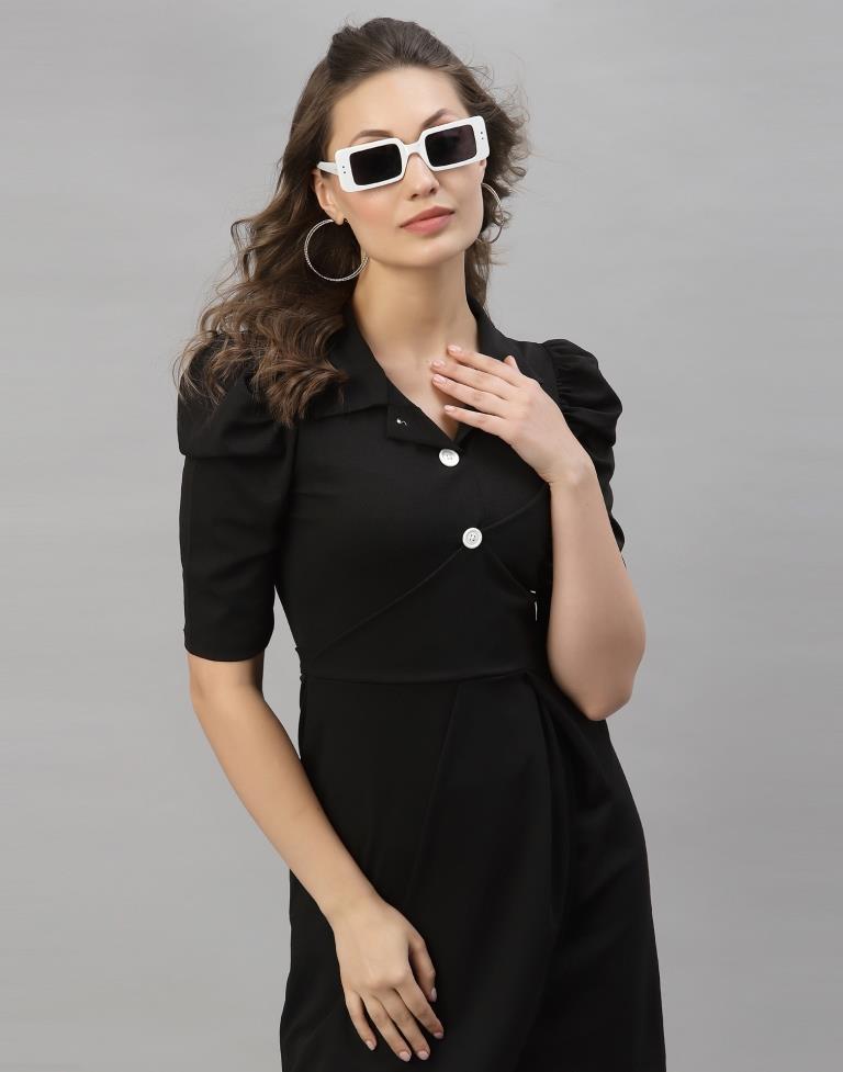 Black Puff Sleeve Collared Dress | Sudathi