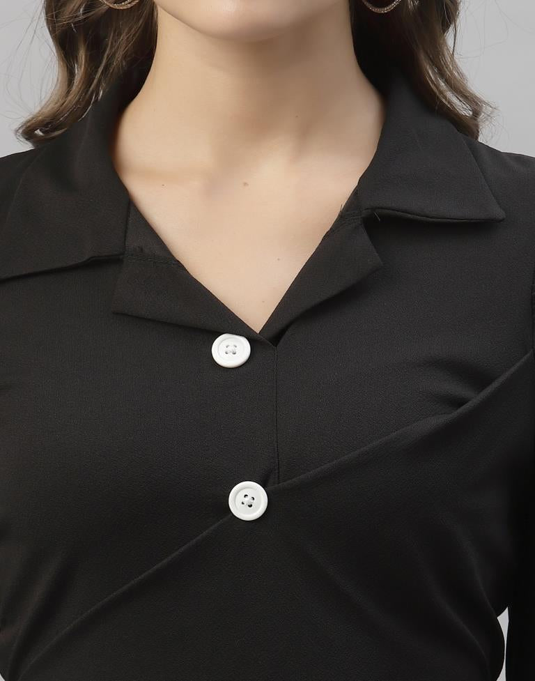 Black Puff Sleeve Collared Dress | Sudathi