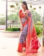Grey & Red Printed Chiffon Saree