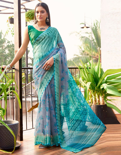 Grey & Multicoloured Printed Chiffon Saree