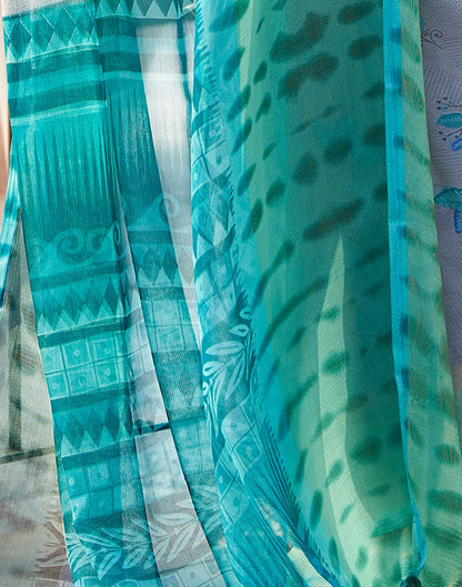 Grey & Multicoloured Printed Chiffon Saree