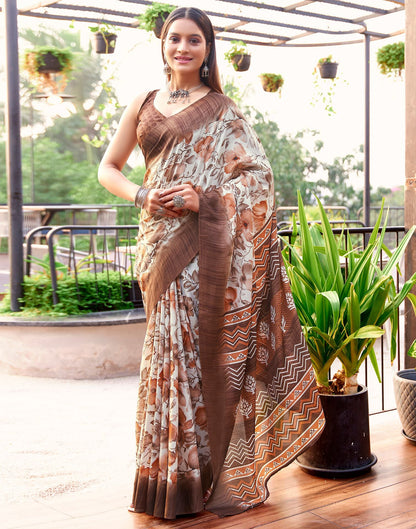 White Printed Silk Saree