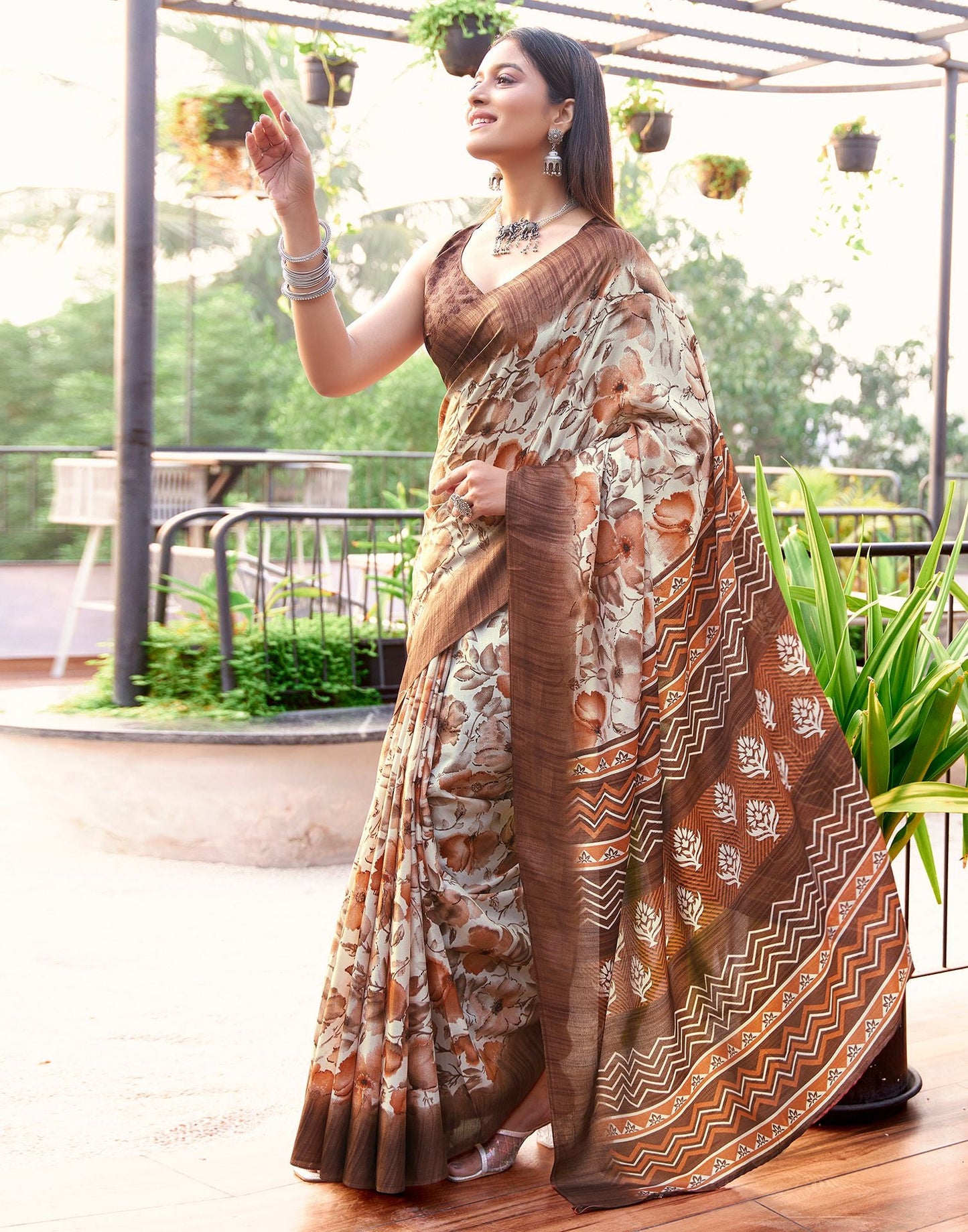 White Printed Silk Saree