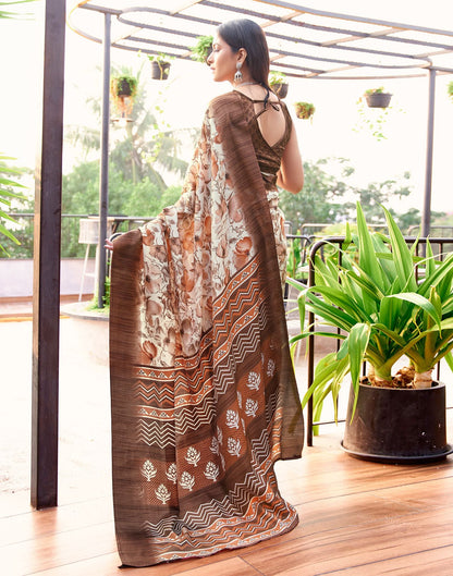 White Printed Silk Saree