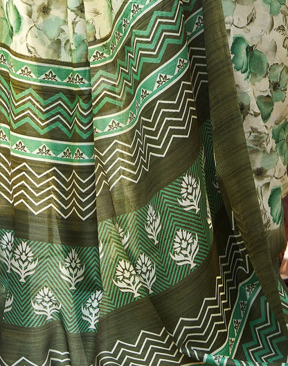 Beige & Pista Printed Silk Saree