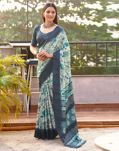 Beige & Multicoloured Printed Silk Saree