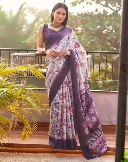 Beige & Multicolour Printed Silk Saree