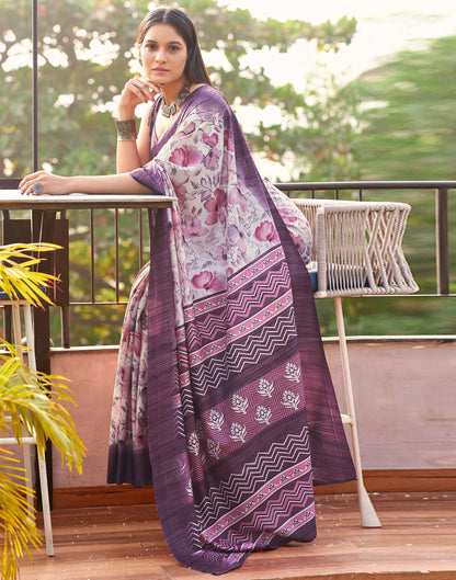 Beige & Multicolour Printed Silk Saree