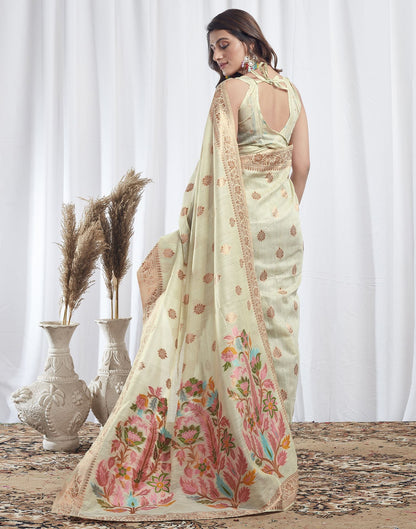 Mint Green Jacquard Linen Saree