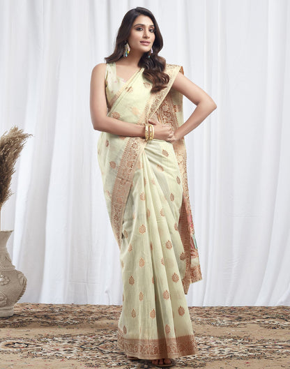 Mint Green Jacquard Linen Saree