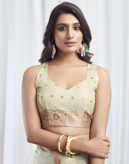 Mint Green Jacquard Linen Saree