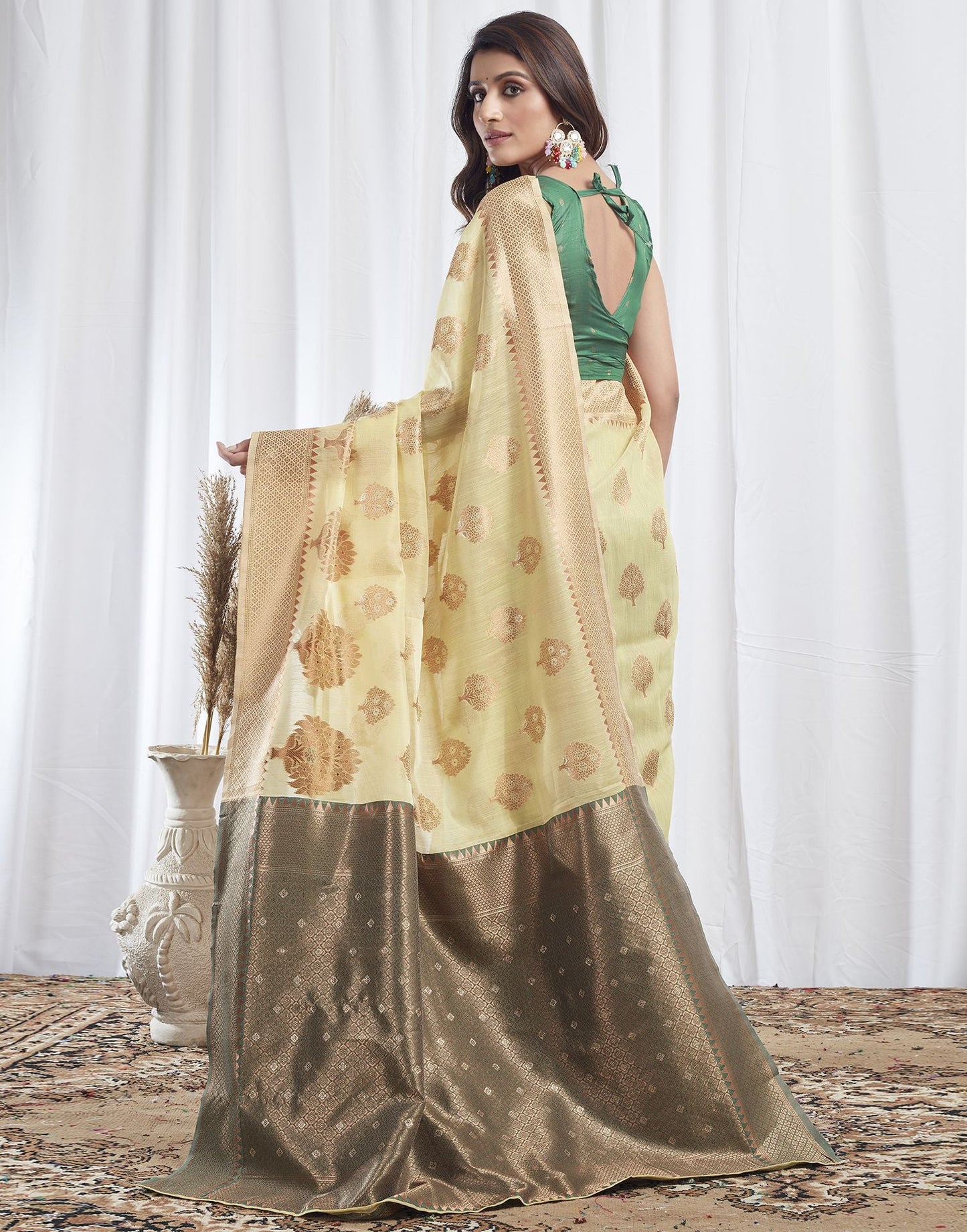 Light Yellow Jacquard Linen Saree