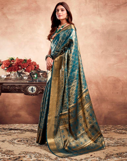 Teal Blue Silk Kanjivaram Saree