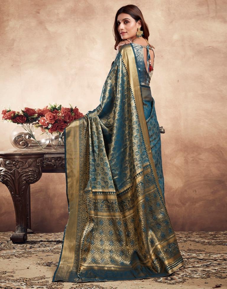 Teal Blue Silk Kanjivaram Saree
