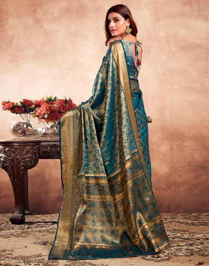 Teal Blue Silk Kanjivaram Saree