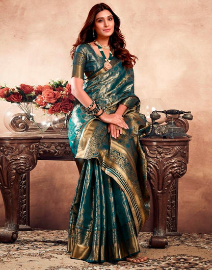 Teal Blue Silk Kanjivaram Saree