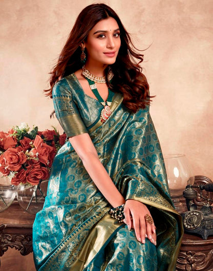 Teal Blue Silk Kanjivaram Saree