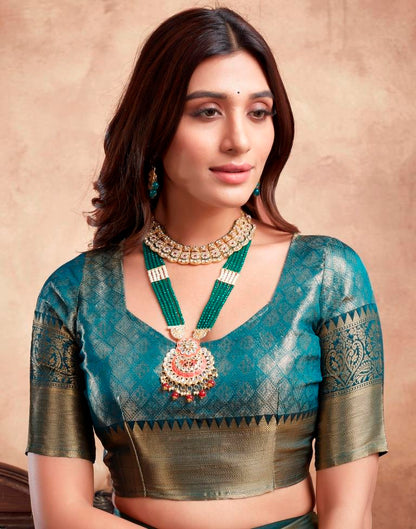 Teal Blue Silk Kanjivaram Saree