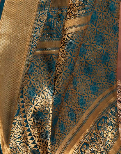 Teal Blue Silk Kanjivaram Saree