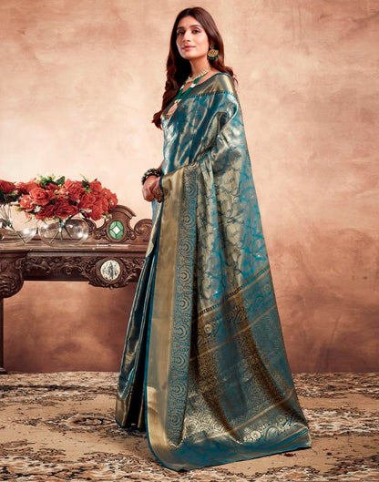 Teal Blue Silk Kanjivaram Saree