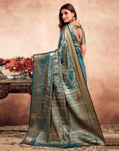 Teal Blue Silk Kanjivaram Saree