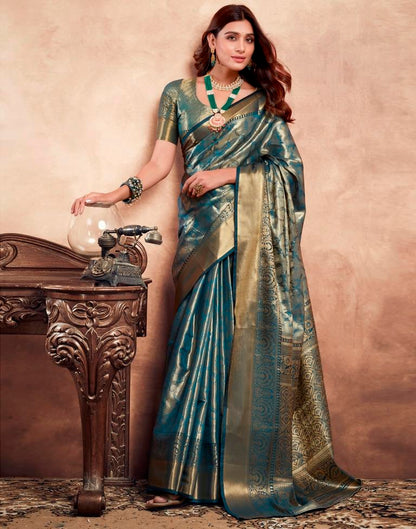 Teal Blue Silk Kanjivaram Saree