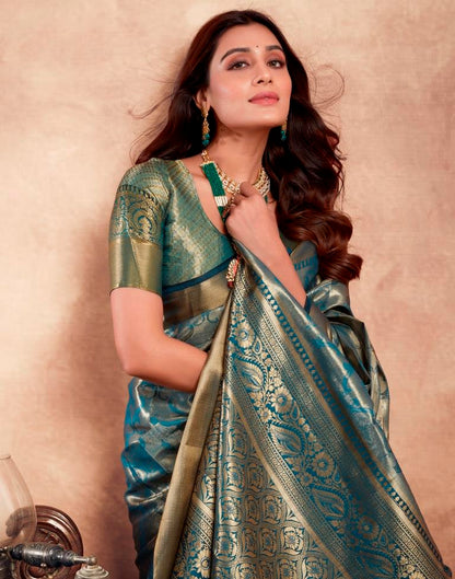 Teal Blue Silk Kanjivaram Saree