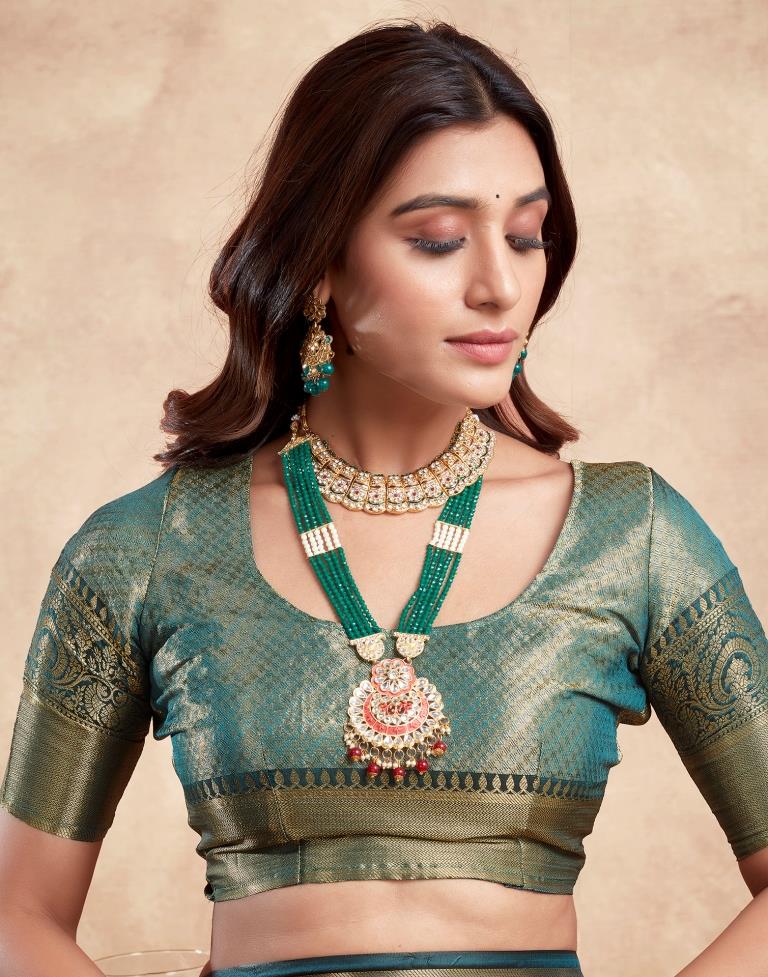 Teal Blue Silk Kanjivaram Saree