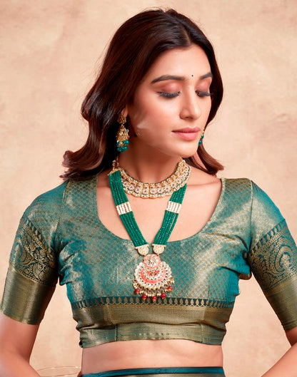 Teal Blue Silk Kanjivaram Saree