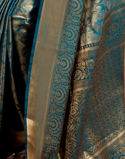 Teal Blue Silk Kanjivaram Saree