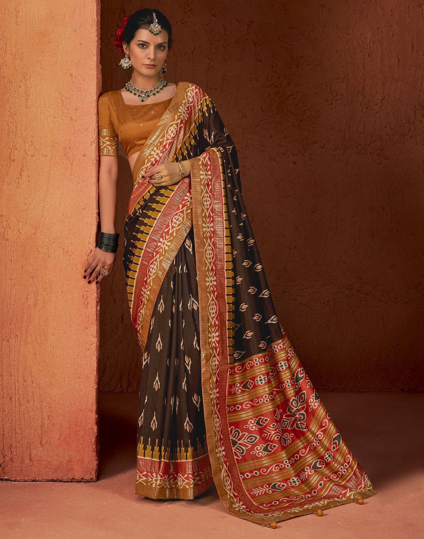 Turmeric Yellow Printed Silk Saree