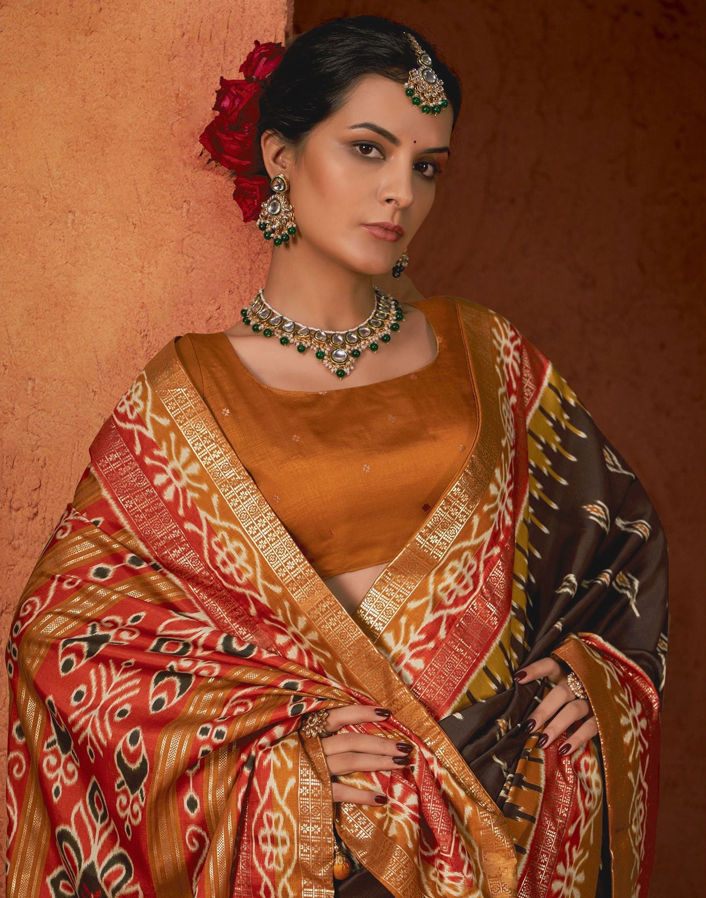 Turmeric Yellow Printed Silk Saree