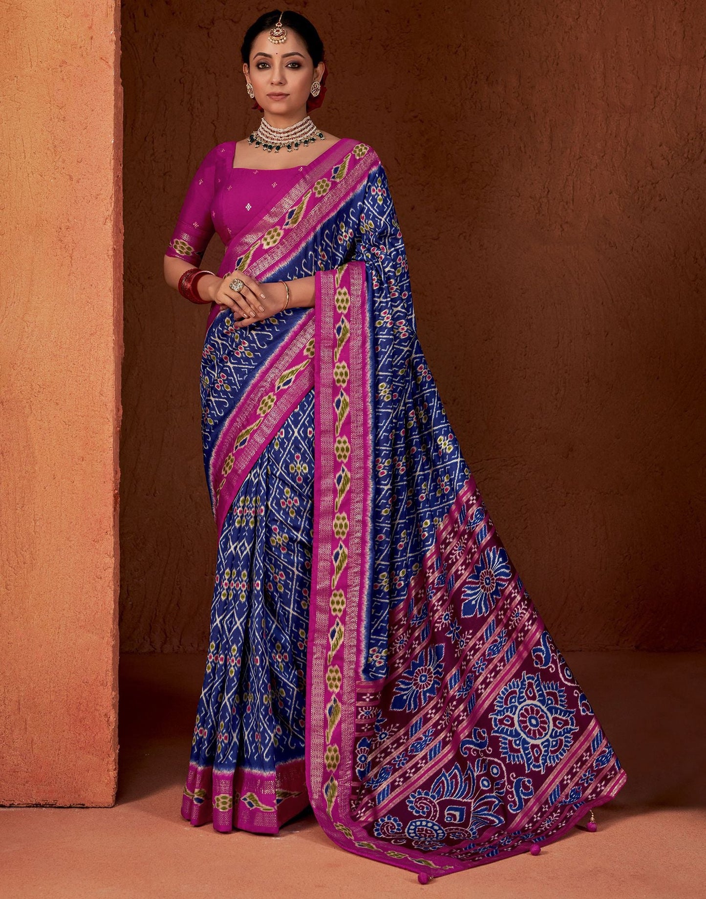 Royal Blue Printed Silk Saree