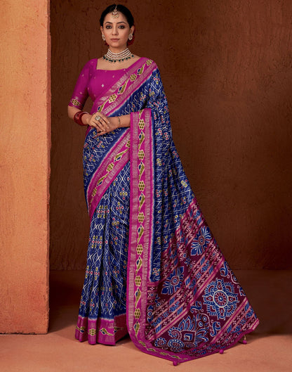 Royal Blue Printed Silk Saree