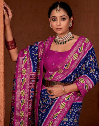 Royal Blue Printed Silk Saree