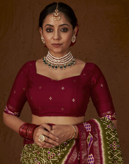 Olive Green Printed Silk Saree