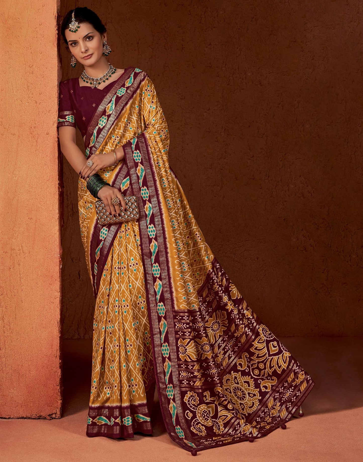 Turmeric Yellow Printed Silk Saree