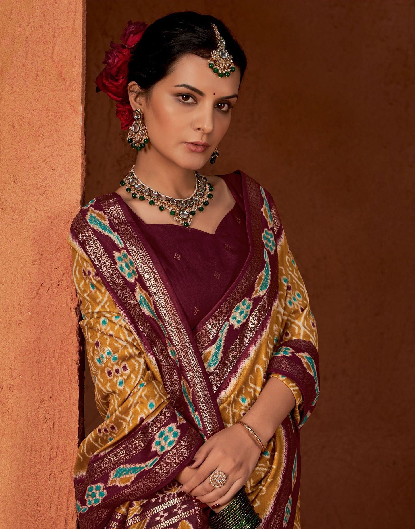 Turmeric Yellow Printed Silk Saree