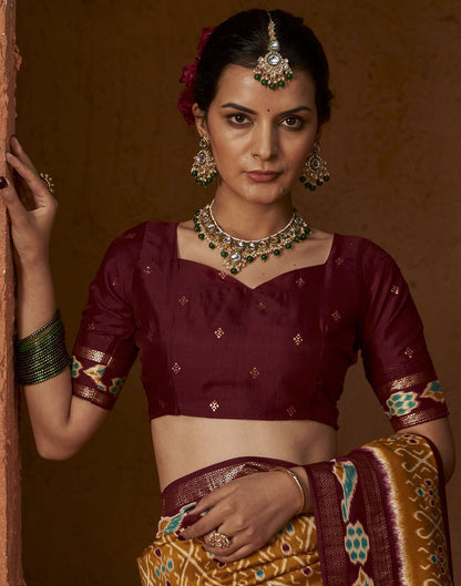 Turmeric Yellow Printed Silk Saree