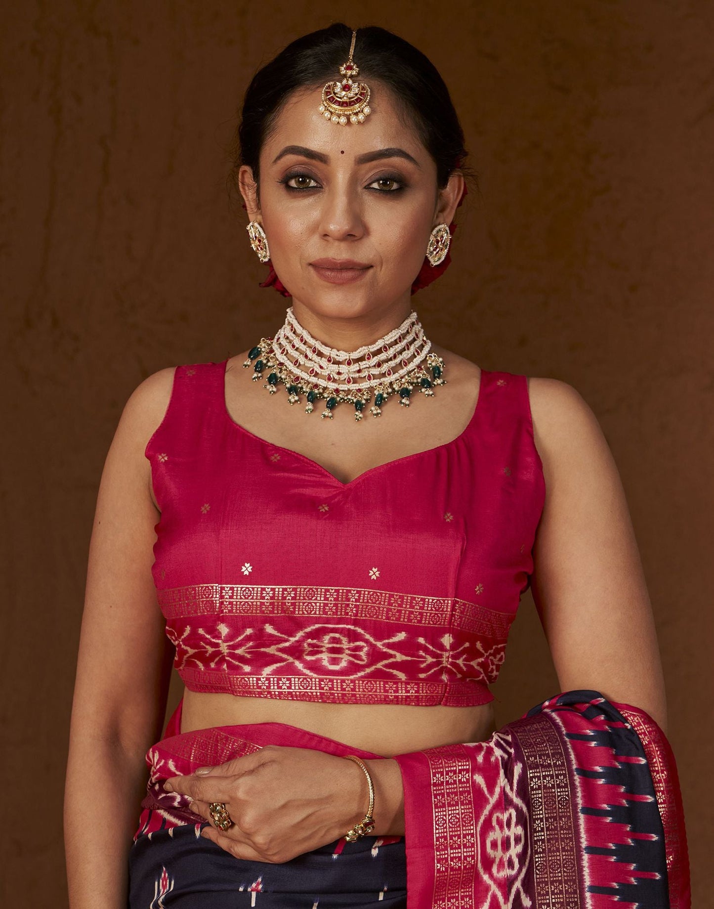 Navy Blue Printed Silk Saree