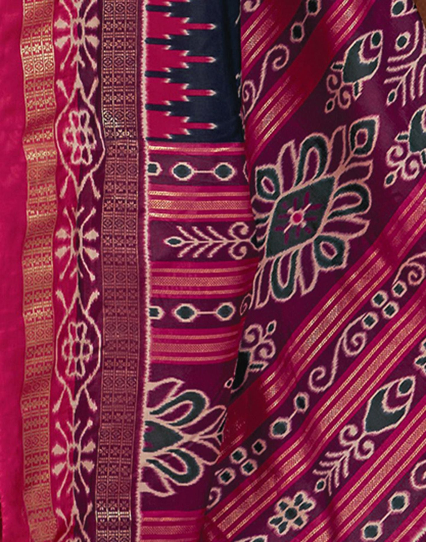 Navy Blue Printed Silk Saree