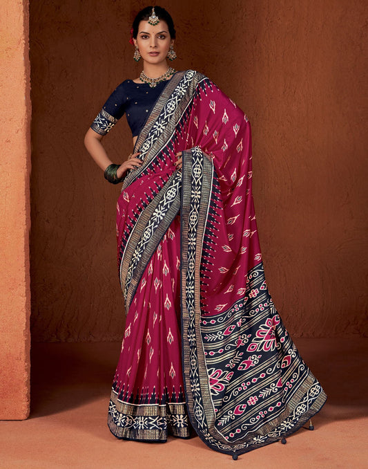 Rani Pink Printed Silk Saree