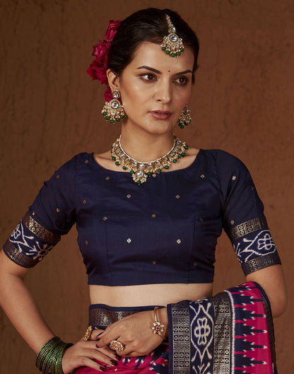 Rani Pink Printed Silk Saree