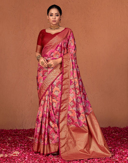 Pink Printed Silk Saree