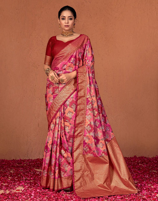 Pink Printed Silk Saree