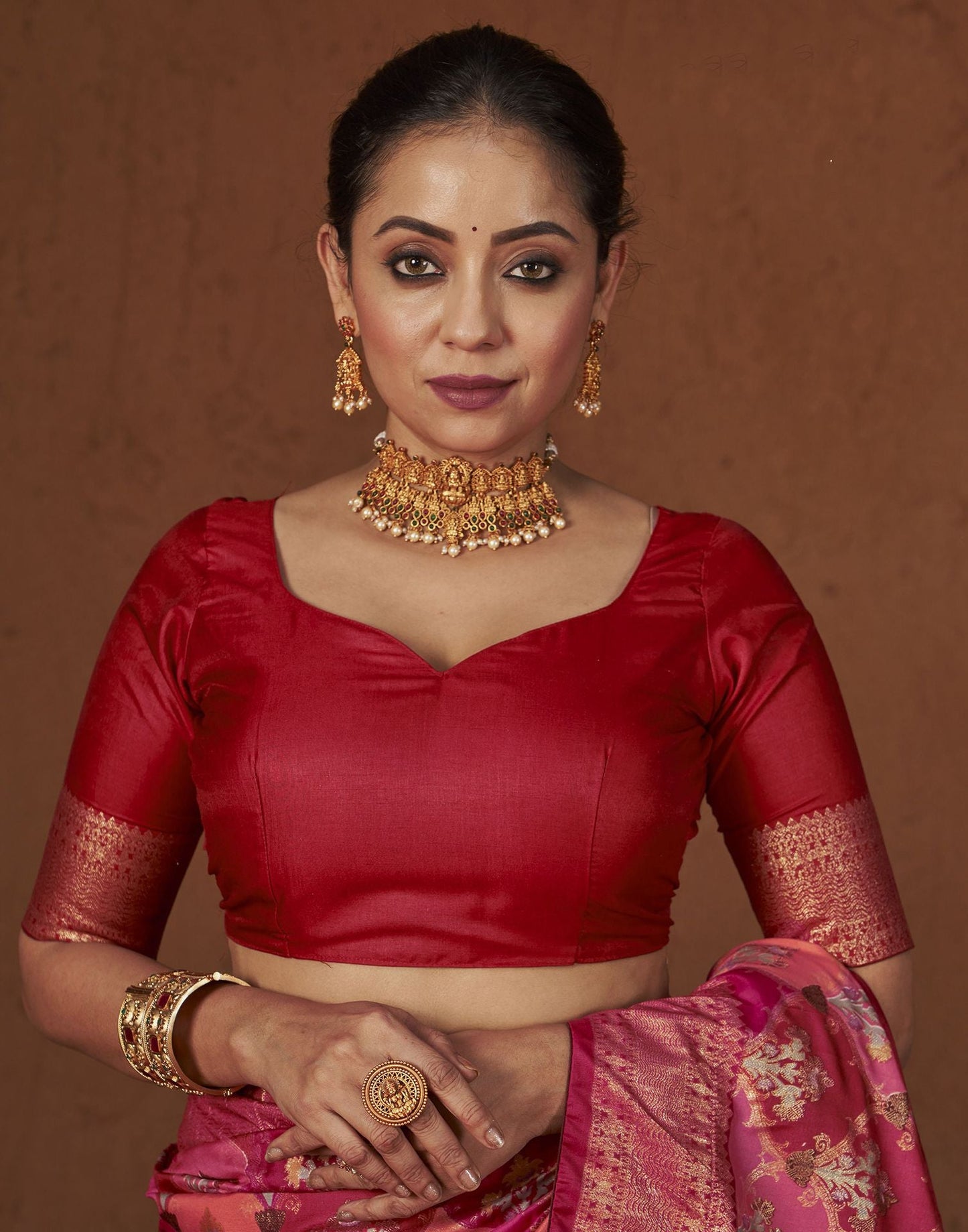 Pink Printed Silk Saree