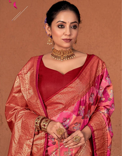 Pink Printed Silk Saree